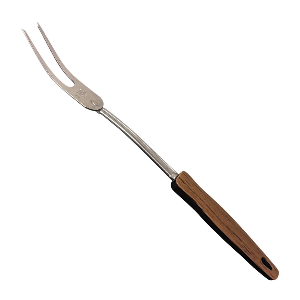 Vintage Ekco‎ | Stainless Steel Meat Carving Fork | Faux Wood Handle USA 12 Inch